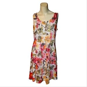 Perceptions Sleeveless Pink Yellow Orange Green Floral White Summer Dress 10